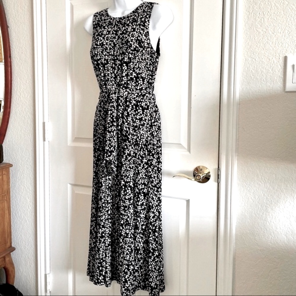 Lauren Ralph Lauren Black & White Print Sleeveless Jersey Midi-dress Full Skirt - Picture 13 of 13